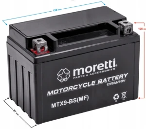 Akumulator do skutera, do quada, do kosiarki 8Ah 12V Moretti AGM/GEL MTX9