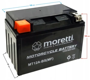 Akumulator motocyklowy 12V 9,5Ah do skutera Żelowy Moretti MT12A