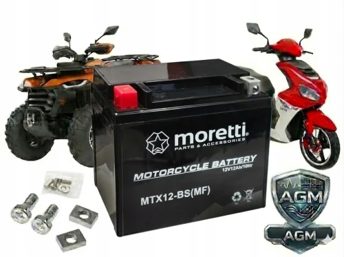 Akumulator 12V 12Ah AGM YTX12-BS Moretti MTX12-BS Bandit TDM Zalany Świeży