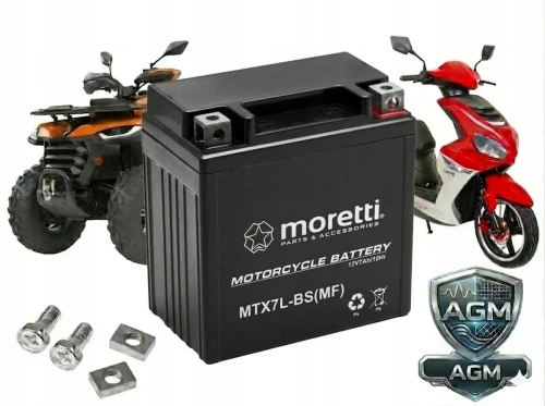 Akumulator 12V 7Ah AGM YTX7L-BS Moretti MTX7L-BS Motocykl 125 Zalany Świeży