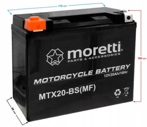 Akumulator motocyklowy 20Ah 12V MTX20-BS do motocykla MORETTI