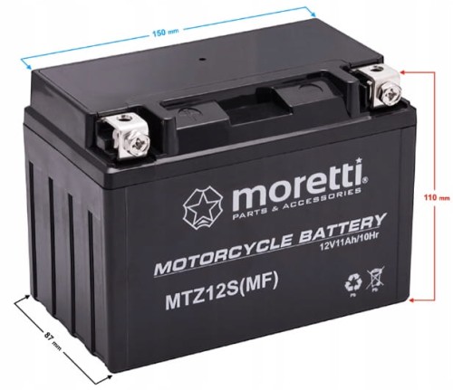 Akumulator do skutera quada żelowy 11Ah MORETTI MTZ12S