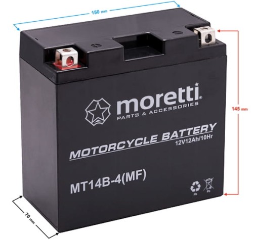 Akumulator do motocykla, quada, kosiarki 12Ah MT14B