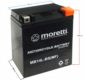 Akumulator do motocykla, do kosiarki, do motoru 14Ah 12V MB14 Moretti 2025r