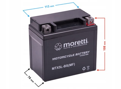 Akumulator do skutera, do quada, do kosiarki 5Ah 12V Moretti MTX5L-BS 2025r